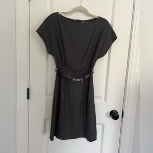 H&M Charcoal Midi Dress with Black Belt